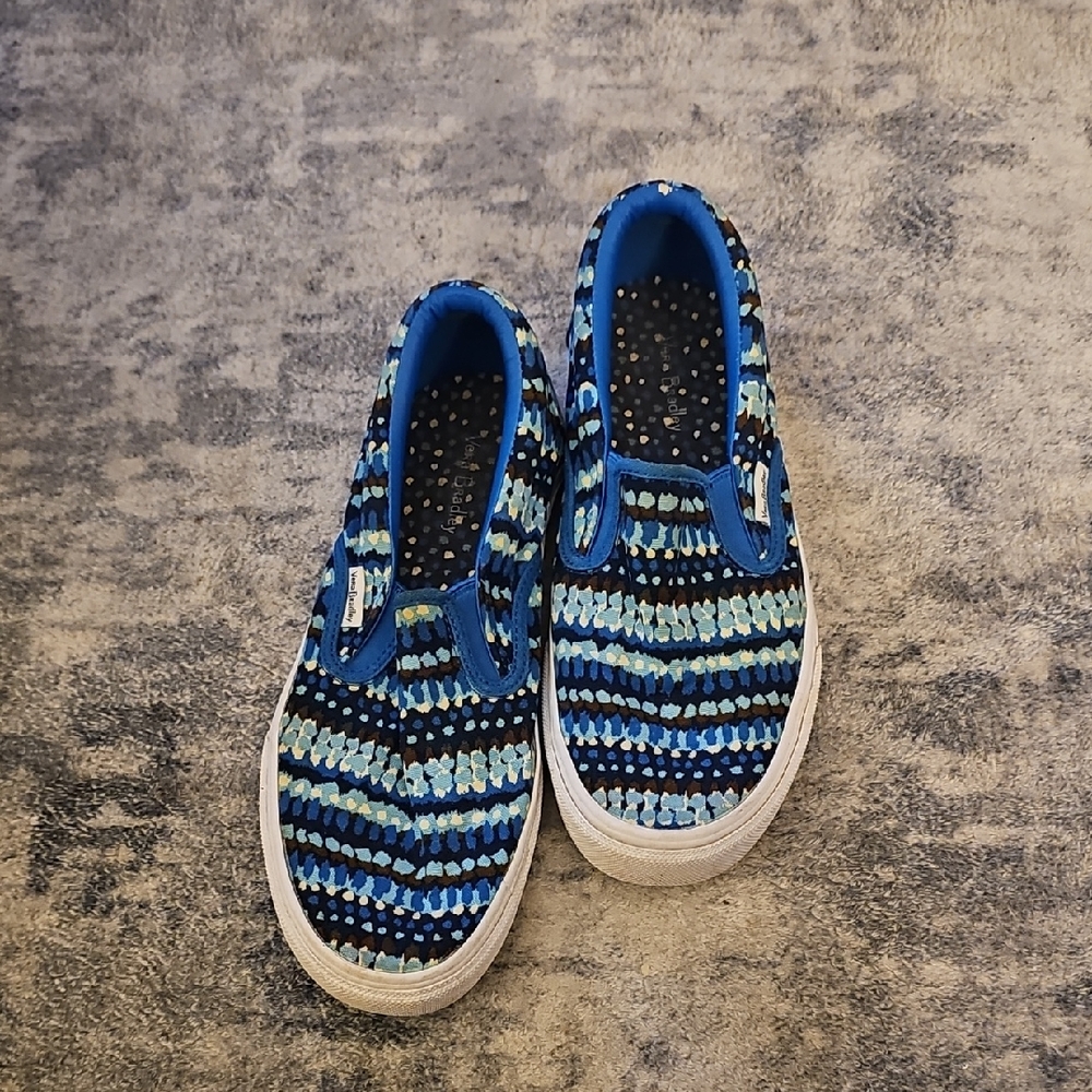 Vera Bradley Womens Striped Blue Canvas Slip-On Sneakers